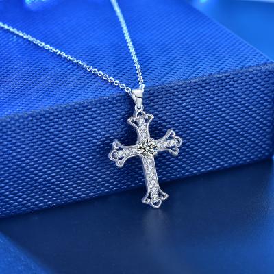 China TRENDY Cross Pendant wholesale simple collarbone choker original 925 sterling silver Mosan necklace jewelry women for sale