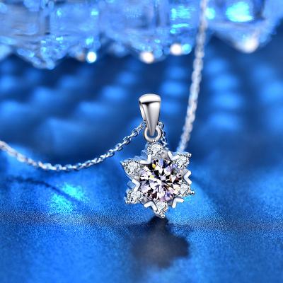 China TRENDY Mother's Day gift Mosan 925 sterling silver necklace jewelry wholesale women snowflake pendant silver jewelry for sale