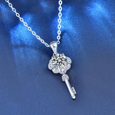 China TRENDY Women's long clavicle Pendant Couple jewelry Original design jewelry Mossan diamond 925 sterling silver key necklace for sale