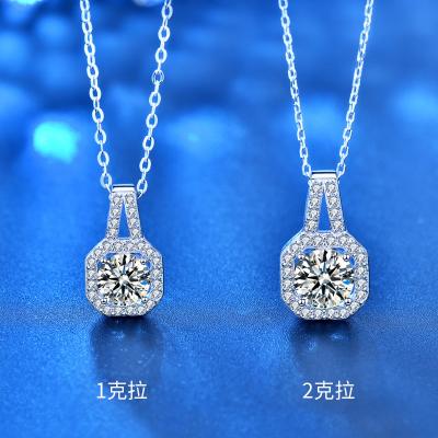 China TRENDY Ins Princess clavicle Pendant Square Silver jewelry Wholesale Mosan diamond 925 sterling silver necklace for sale