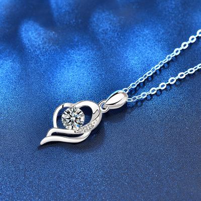 China TRENDY ins Temperament Mosanne Diamond Love pendant jewelry lovers engraved 925 sterling silver Angel Wings necklace wholesale women for sale