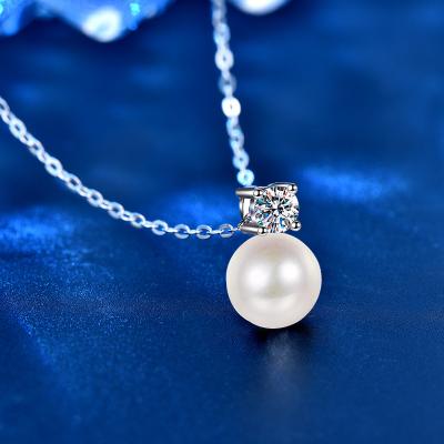 China TRENDY Pendant Korean simple Mosan diamond clavicle jewelry wholesale Mother's Day gift 925 sterling silver pearl necklace for sale