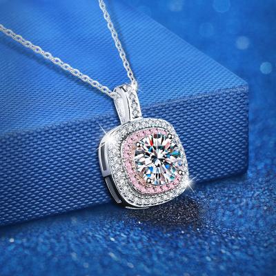 China TRENDY Accessories Women's 925 sterling silver full diamond simple clavicle chain wholesale Moisanne stone block pendant necklace for sale