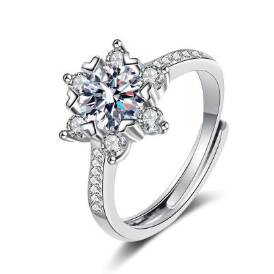 China TRENDY Ins Mossan Diamond 925 sterling silver ring Women's Snowflake fashion simulation diamond open ring for sale