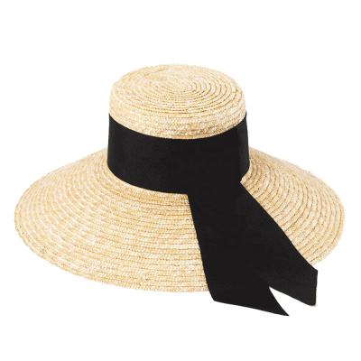 China New Straw Hat Natural Wheat Straw Eco-friendly Raw Material Hat With Wide Band Decoration for sale