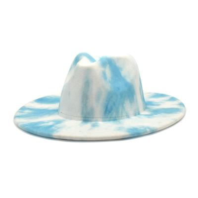 China COMMON Fashion Tie Dye Fedora Hat Women Wool Felt Hat Winter Wide Brim Jazz Panama Warm Top Hat for sale