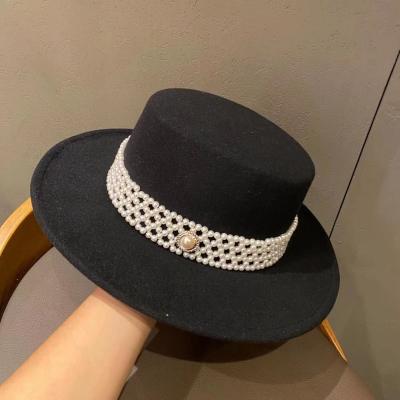 China Wholesale COMMON Women's Fedora Hat Pearl Top Jazz Hat Winter Panama Hat Wool Felt for sale