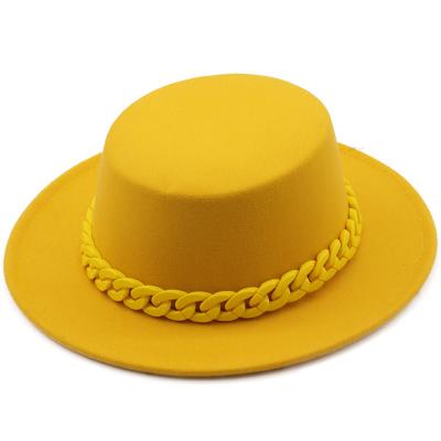 China COMMON Women's Winter Fedora Hat Acrylic Necklace Woolen Jazz Top Hat Wide Brim Panama Hat for sale