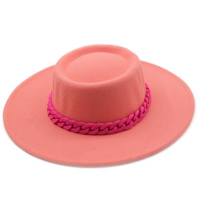 China Winter Flat Wool Fedora Hat Ladies Wool Felt Top Hat Wool Felt Top Hat Chain COMMON Ribbon Brim for sale