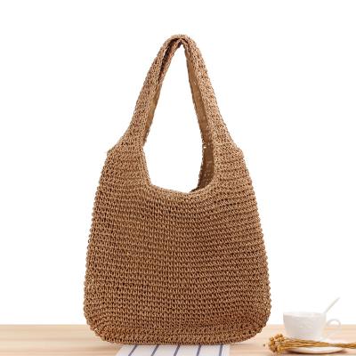 China Recyclable Straw Bag Fashion Shoulder Bag Leisure Large Capacity Handmade Woven Beach Bag With Lining for sale