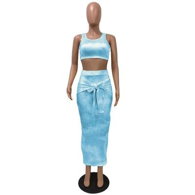 China summer Two-piece dress with print sexy Tie Dyeing Dresses Women Two Piece Set Women Clothing Printed Long Dress for sale