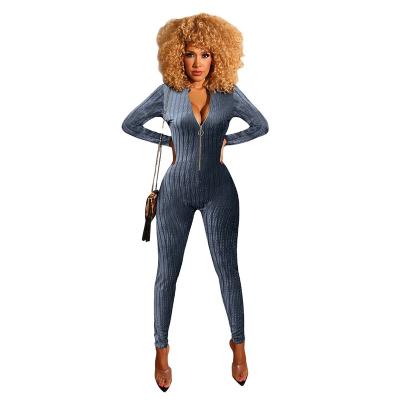 China women Jumpsuit 2021 New Velvet Sexy Bodycon One Piece Rompers Women Long Sleeve Jumpsuit for sale