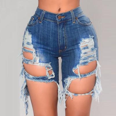 China 2021 New ladies summer torn denim shorts High waist ripped cut up jean shorts Women sexy ripped jeans for sale