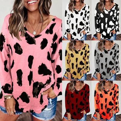 China Fashional Women Summer Blouse Casual V-neck Printed Leopard Women Tops Neckline Long Sleeve Shirts for sale