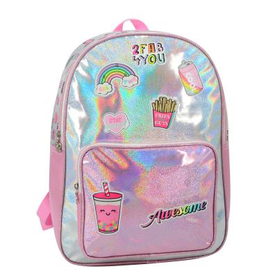 China Waterproof unique design hot sale child backpack shiny leather school bags for sale