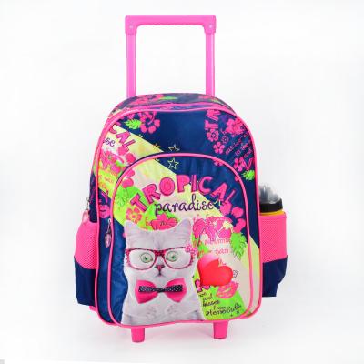 China Custom Popular Kids Cartoon Cat Kids Girls School Trolley Backpack Bags Bookbags Set for sale