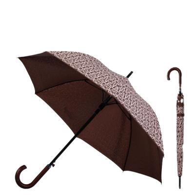 China Branded Supplier High Quality Auto Open Umbrella Custom Printed Windproof Stick Wooden Curved Handle Umbrella Wholesale for sale