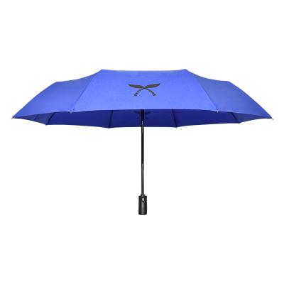 China Blue Men's Folding Umbrella With Custom Logo Printing Promotional Umbrella Foldable Automatic Umbrellas For Rain 3 Times Windproof Umbrella for sale