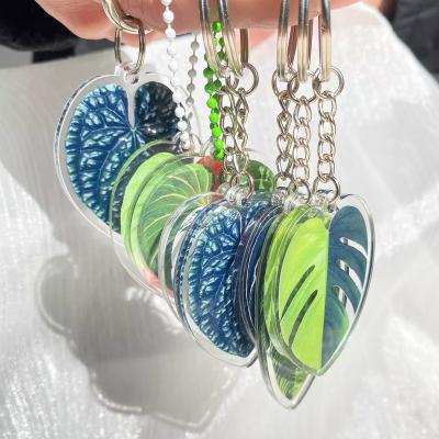 China Acrylic + Factory Wholesale Custom High Quality Acrylic Metal Key Chain With Factory Leaves Key Chain for sale