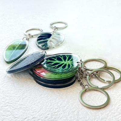 China 2022 Hot Selling Acrylic + Metal Leaf Key Chain Jewelry Pendant Acrylic Leaf Schoolbag Design Key Chain for sale