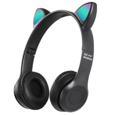 China Headband New P47 Cat Ear Headphones Cute Headphones For Girls FM Stereo Radio BT 5.0 MP3 Player Wireless Headphones for sale