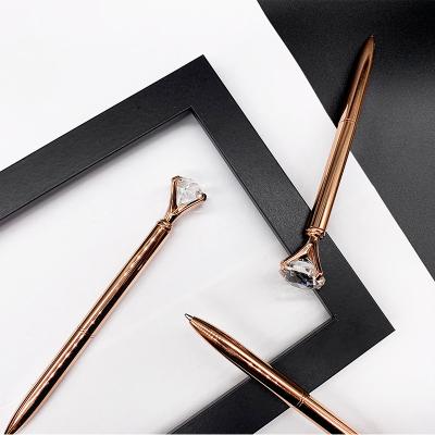 China office & School Pen Rose Gold Diamond Ballpoint Pen Factory Customization Metal Rotating Crystal Ball Pen Large Customized To Print Logo Ball Pen for sale