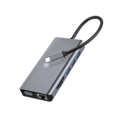 China ABS/Aluminum-alloy 11 in 1 Ethernet RJ45 audio LAN usb3.0 type-c hub USB-c to hdmi usb3 VGA hub for sale