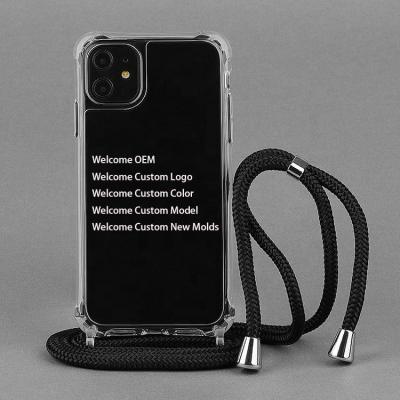 China Amazon Hot Sale Shockproof Tpu PC Phone Cover With Rope Lanyard Blank Cell Phone Case For Factory Price pro 14 13 for sale