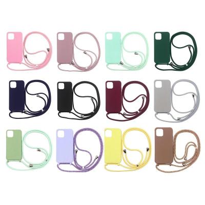 China Hot Sale Shockproof Silicone Candy Color Lighter Phone Case With Universal Cross - Body Strap Phone Nylon Lanyard For iPhone 14 Factory Price for sale