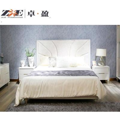 China Modern Home Furniture Modern Home Furniture Cream Color Solid Wood Paining Bed With Fabric Headboard for sale