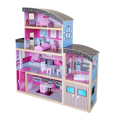 China WF wooden 2021 can favorite pink luxury wooden dollhouse dollhouse children's doll house wholesale for sale