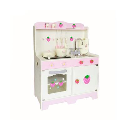 China Play Kitchen 2022 Hot Sale Pink Play Kitchen Set Toys Happy Cooking Wooden Table Kids Kitchen Game for sale