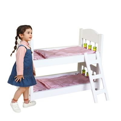 China Wholesale Gift Kids Pretend Play Doll Furniture House Two Layers Bed Wooden Doll Bunk Bed for sale