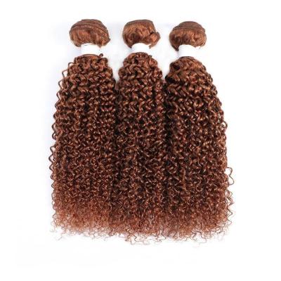 China #30 Medium Auburn Kinky Curly Remy Human Hair Bundles Sew In Weave Bundles Brazilian Bundle Deals for sale