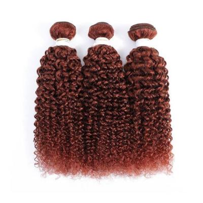 China #33 Dark Auburn Kinky Curly Remy Human Hair Bundles Sew In Weave Bundles Brazilian Bundle Deals for sale