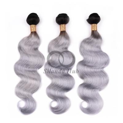 China #T1B/Grey Body Wave Remy Bündel de cabello humano cosido en tejido Bündel de paquetes brasileños en venta