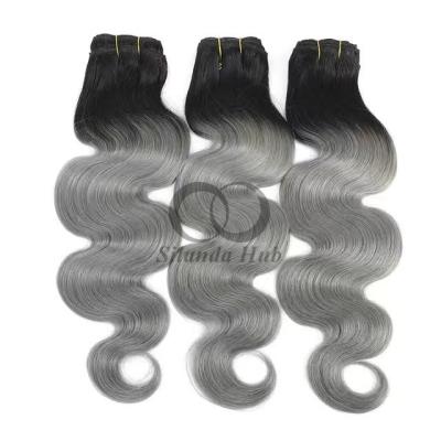 China #T1B/Grey Body Wave Remy Bündel de cabello humano cosido en tejido Bündel de paquetes brasileños en venta