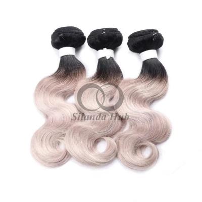 China #T1B/Grey Body Wave Remy Bündel de cabello humano cosido en tejido Bündel de paquetes brasileños en venta