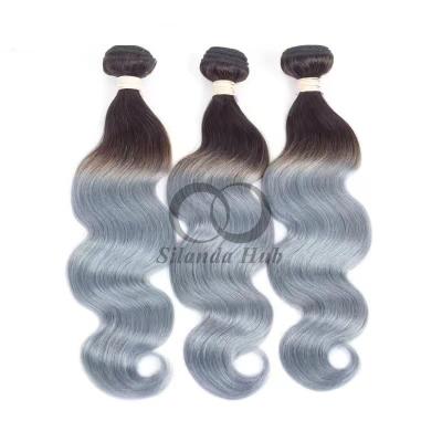 China #T1B/Grey Body Wave Remy Bündel de cabello humano cosido en tejido Bündel de paquetes brasileños en venta