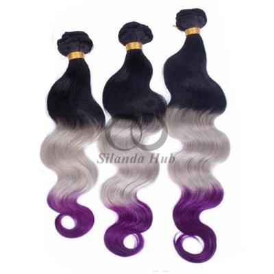 China #T1B/Grey/Purple Body Wave Remy Hacer paquetes de cabello humano Coser en tejido paquetes paquetes brasileños en venta