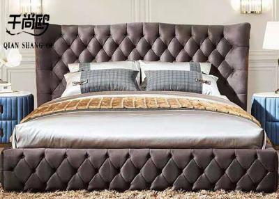 China Cama de cuero de la tela del terciopelo de Brown del estilo americano, rey Size Bed del marco de madera en venta