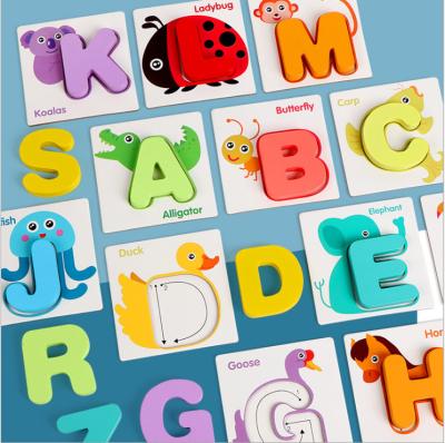 China Wholesale Clock Wooden Toy English Alphabet Learning Card Jigsaw Puzzles Sell High Quality Montessori Early Education Toys For Kid for sale