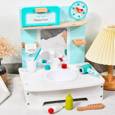 China Have Early Wooden Toy Set Make Up Simulated Role Playing Game Baby Physical Training Education Washbasin Toy for sale