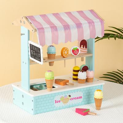 China Cooking high quality custom simulation wooden play toys kids ice cream made kitchen toys baby education ice cream truck eary store set wooden toys for sale