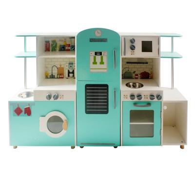 China Cooking Play Toys Battery Operated Microwave Oven With Realistic Sounding Wooden Kitchen Toys for sale