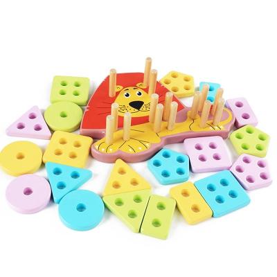 China Counting Board Spanish Educational 3d Puzzle Wooden Shape Matching Stacking Blocks Column Toys For Children for sale