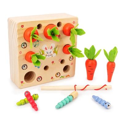 China Board Newcomer Count 2 in 1 Montessori Early Educational Bug Catching Wooden Plush Fishing Carrot Toys for Kids for sale