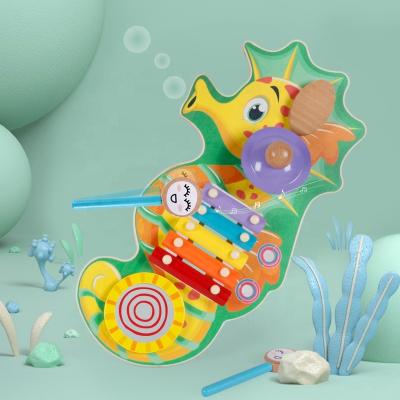 China Musical Education Wooden Music Toys Hand Drum Music Piano Set Toy Wooden Sea Horse Xylophone for sale