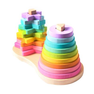 China Wholesale Children's Toy Rainbow Wooden educational 10 rings dominate shape recognition of Hanoi child toys educational toys for sale