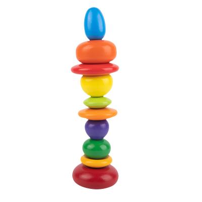 China Have Physical Training Montessori Rainbow Stacking Toy Building Blocks Wooden Balance Balancing Stones for sale